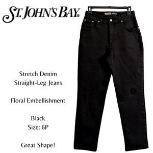 St. John's Bay • Straight Leg Black Stretch Denim Jeans • Size 6P • Great Shape!